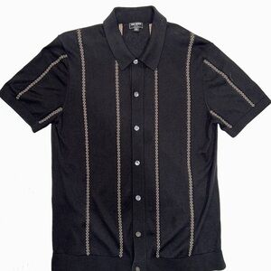 Black Short Sleeve Full Placket Polo